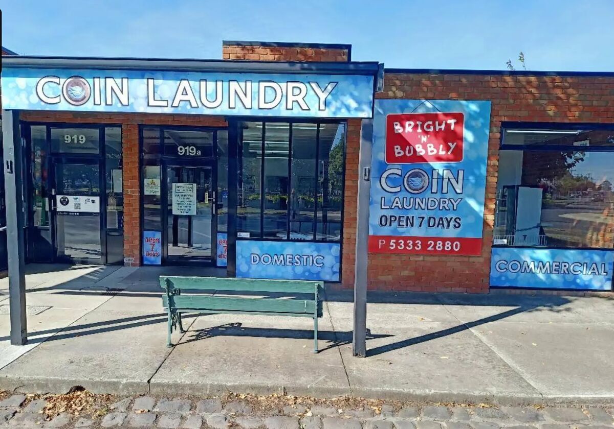 Bright N Bubbly Coin Laundry shopfront with blue bubble signage